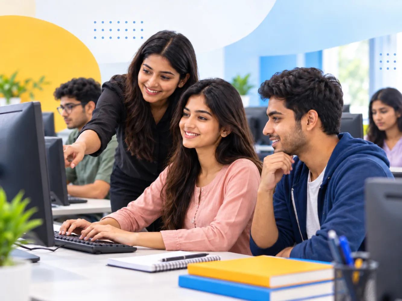 Students learning computer skills at Kavita Computers