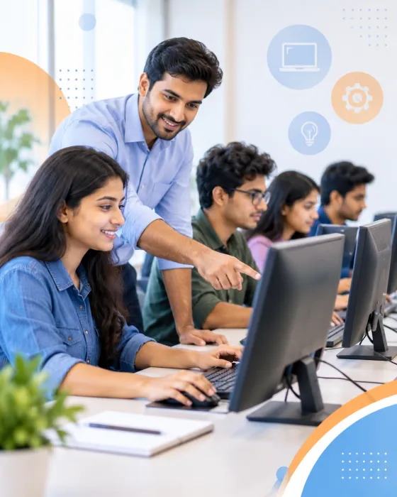 Students attending practical computer classroom training